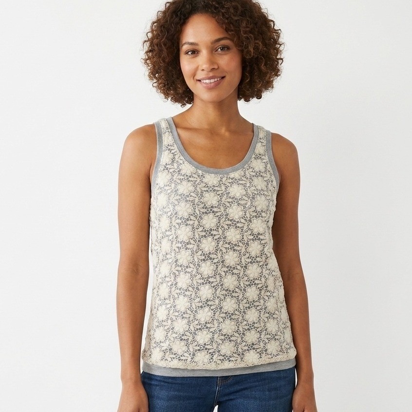 J. Crew Gray Crochet Floral Lace Front Tank Top Women's Size Small Coquette