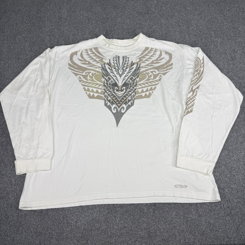 Crazy Shirts T Shirt Men's XL White Tribal Long Sleeve Vintage Y2K Sleeve Hit