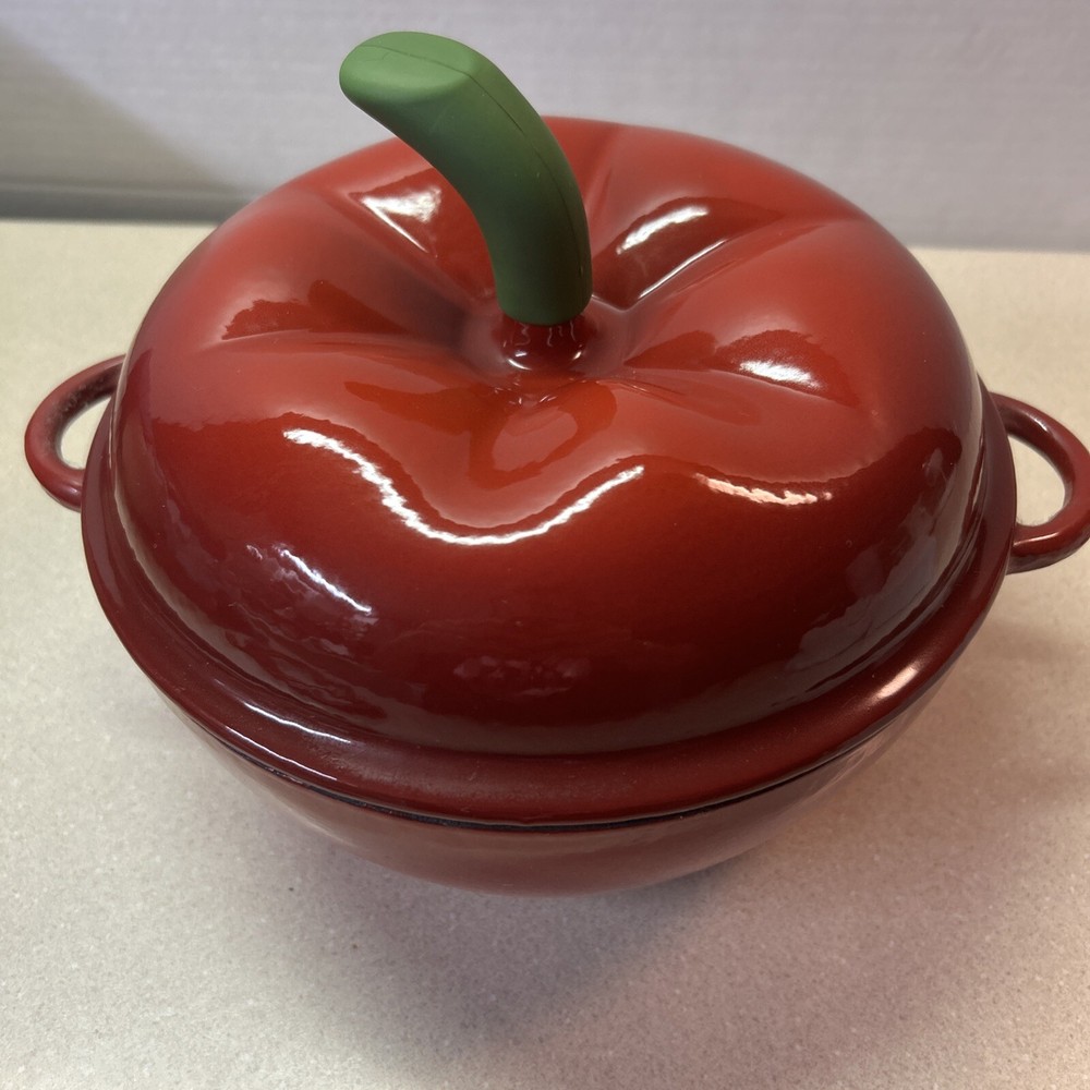 NEWUS Technique Apple Enameled Cast Iron Dutch Oven Casserole Lid 2qtWith Trivet