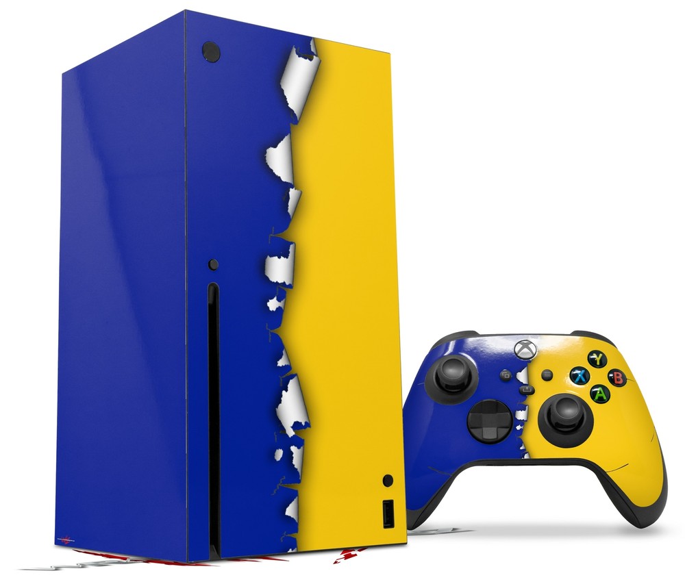 Skin Set for XBOX Series X Ripped Colors Blue Yellow
