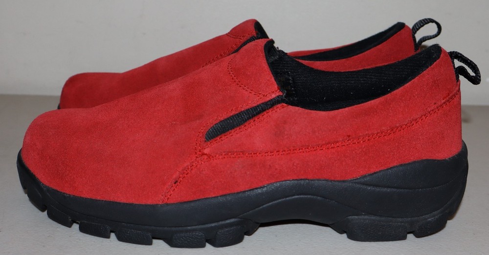Lands End Women's Size 8B Suede Leather Slip On Loafer Clog Comfort Red Mule