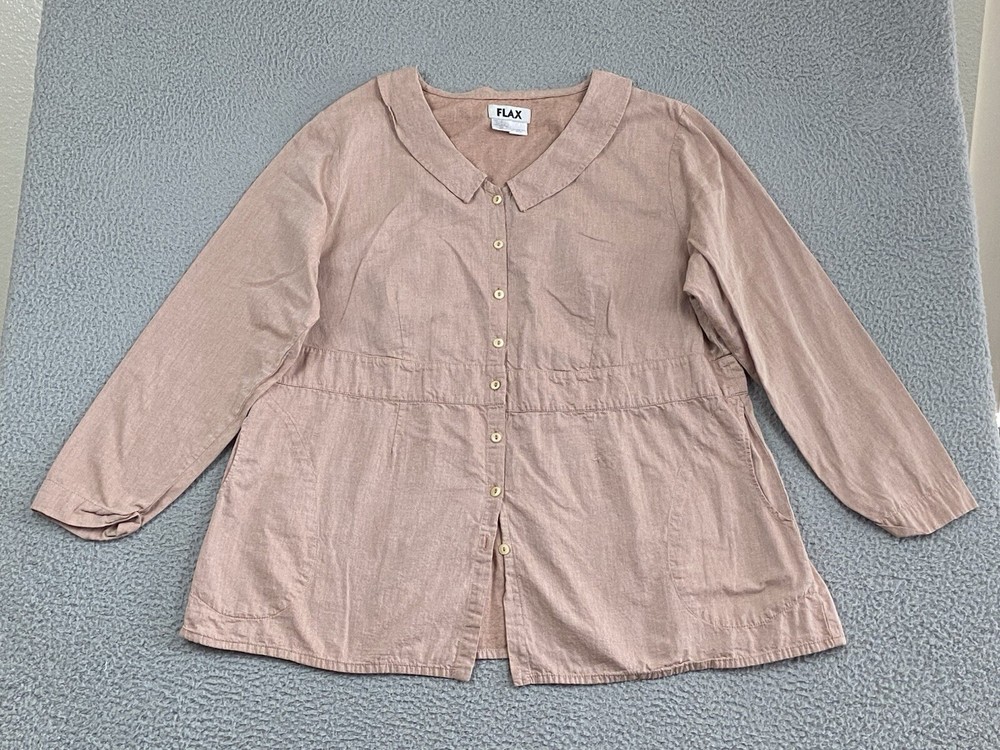 FLAX Shirt Jacket 1G Button-Up Tunic Shacket VTG Jeanne Engelhart Lagenlook EXC