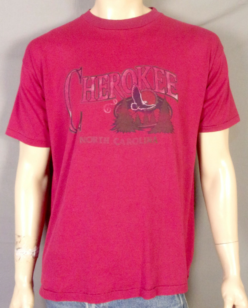 vintage 80s 90s single stitch Cherokee NC T-Shirt Sunset Eagle Distressed sz L