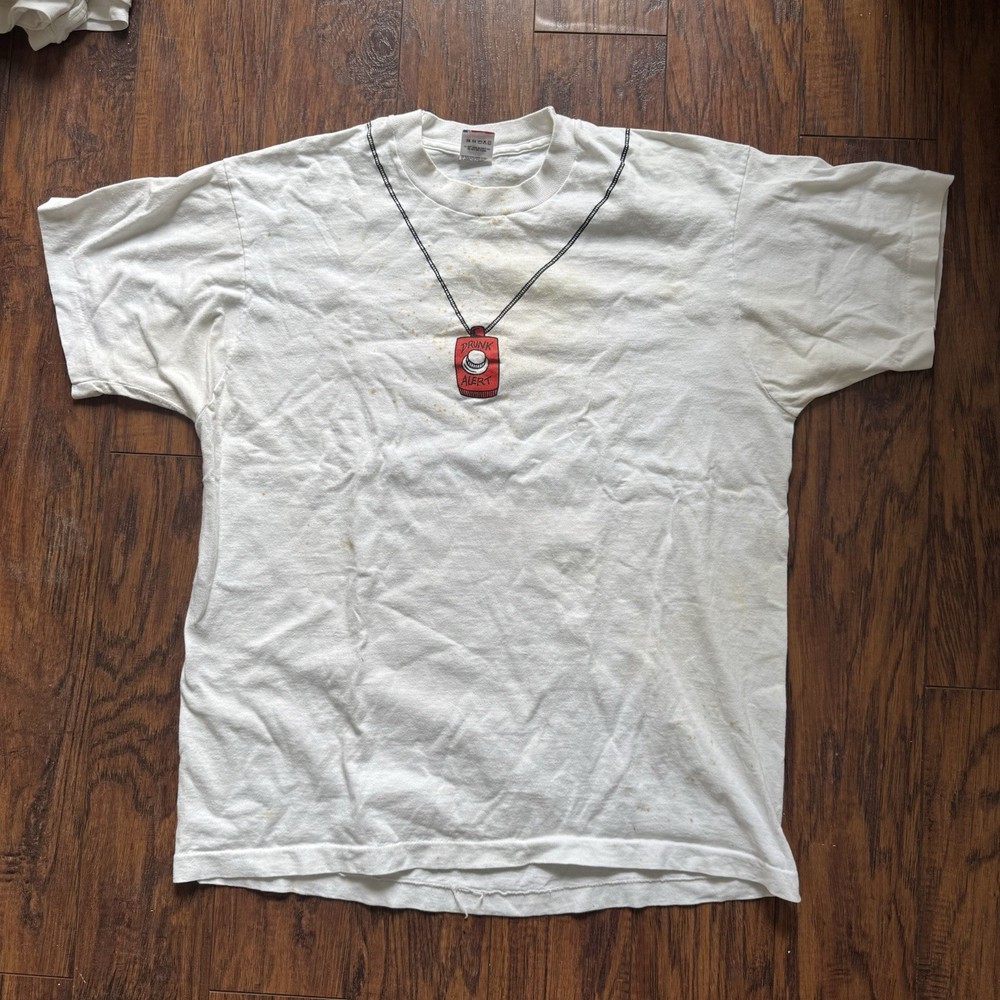 90s Vintage Funny Drunk Alert Alcohol Humor T Shirt XL - Flaws