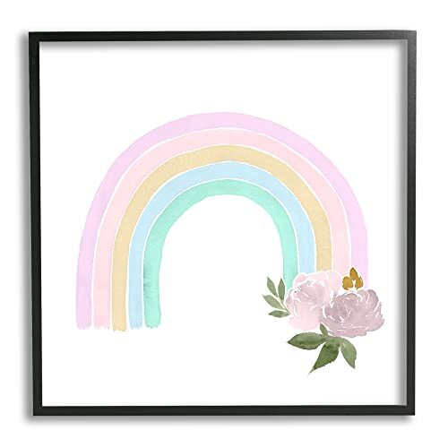 Children's Pastel Rainbow Arch Pink Rose Blossoms Black Framed Wall Art, 24 x...