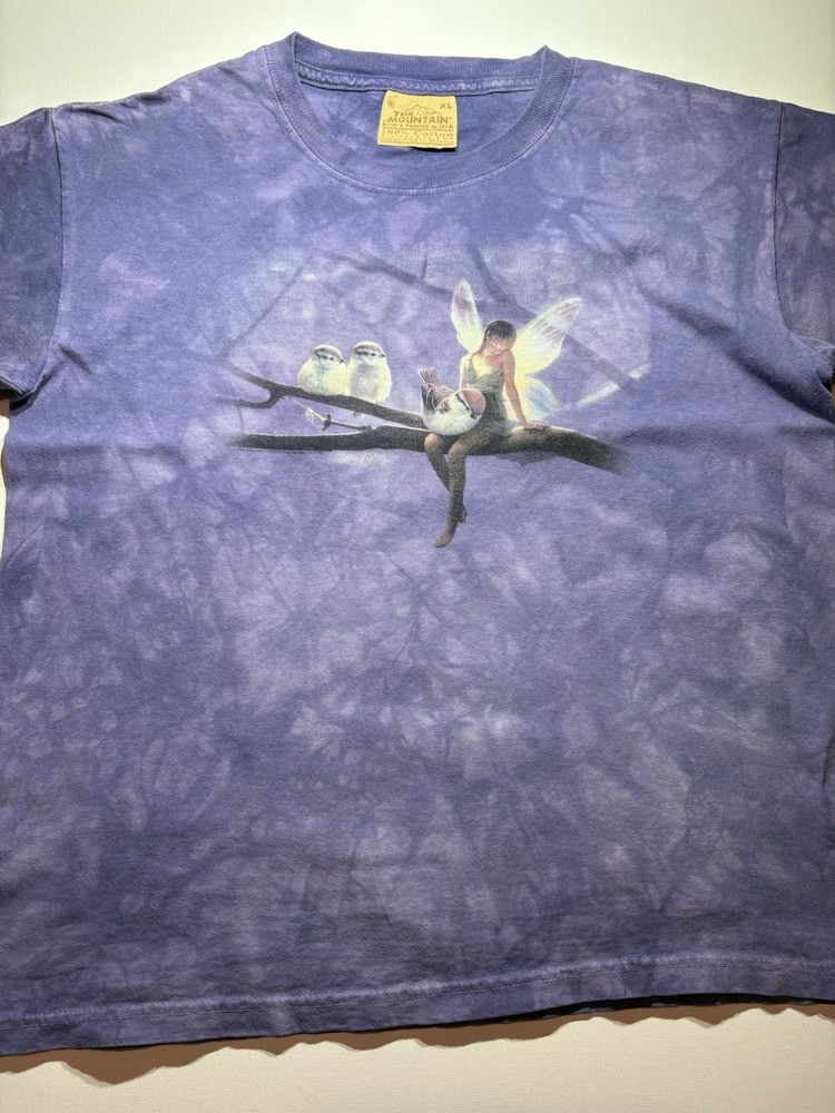 Vintage The Mountain Fairy Owl Tie Dye T Shirt Y2K Fantasy Purple Youth XL