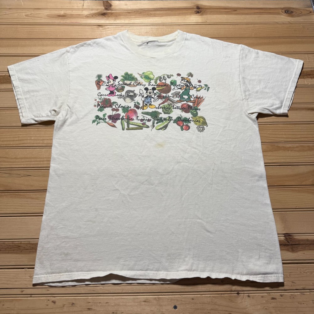 Vintage Mickey Mouse Goofy Minnie Mouse Fruits Veggies Garden Shirt Size XL