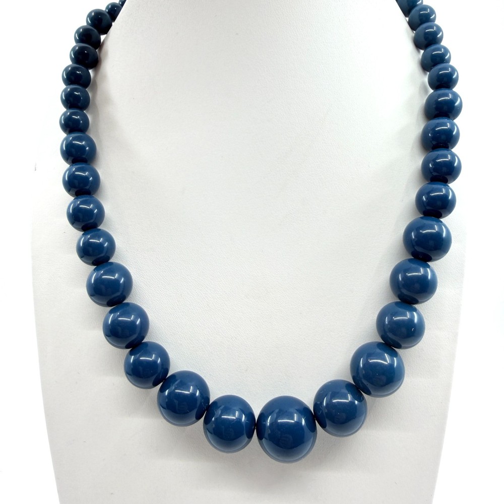 Vintage Y2K Chunky Navy Blue Graduated Bead Statement Choker Necklace Retro