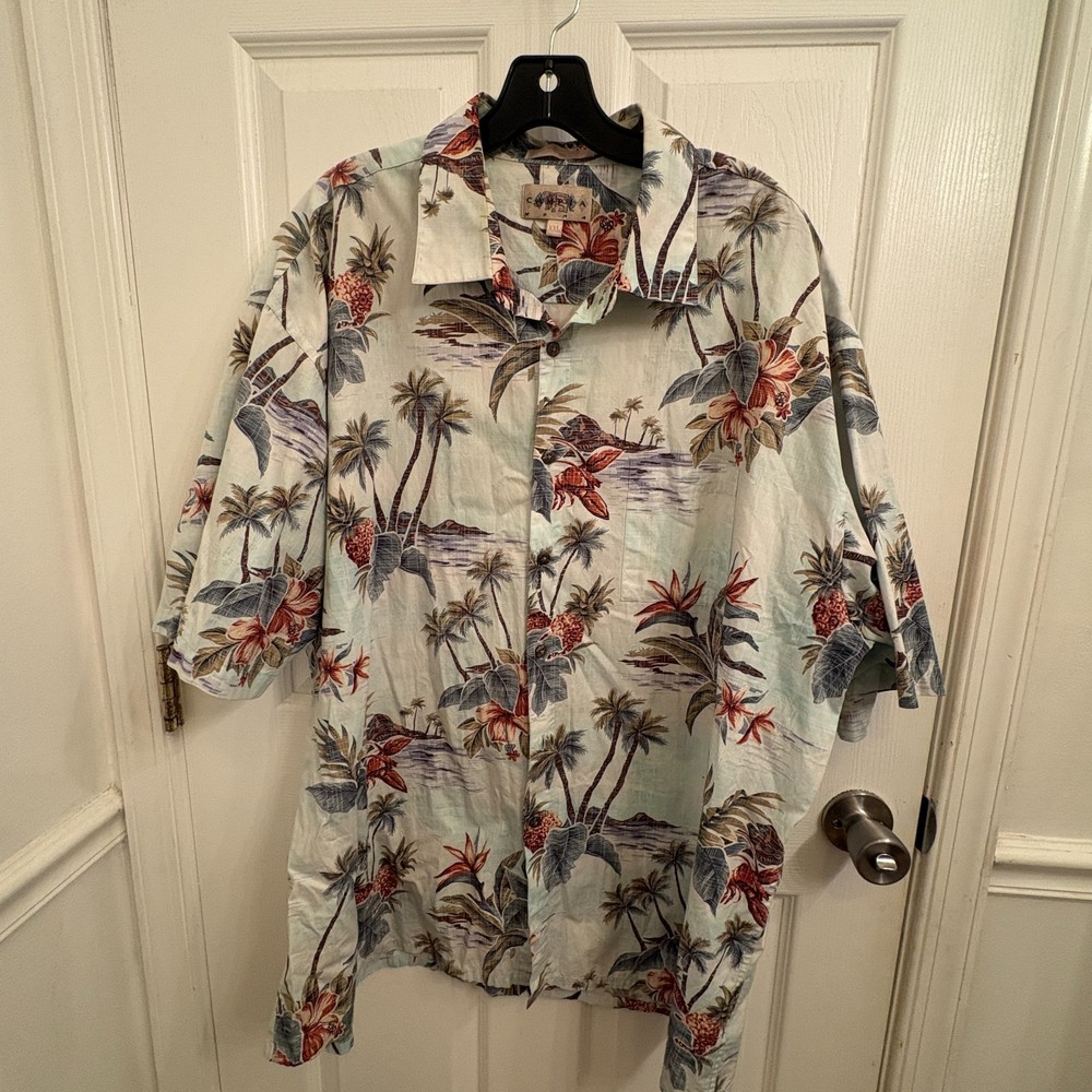 Campia Moda Cotton Tropical Palm Tree & Pineapples Hawaiian Shirt size 2X  Vacy