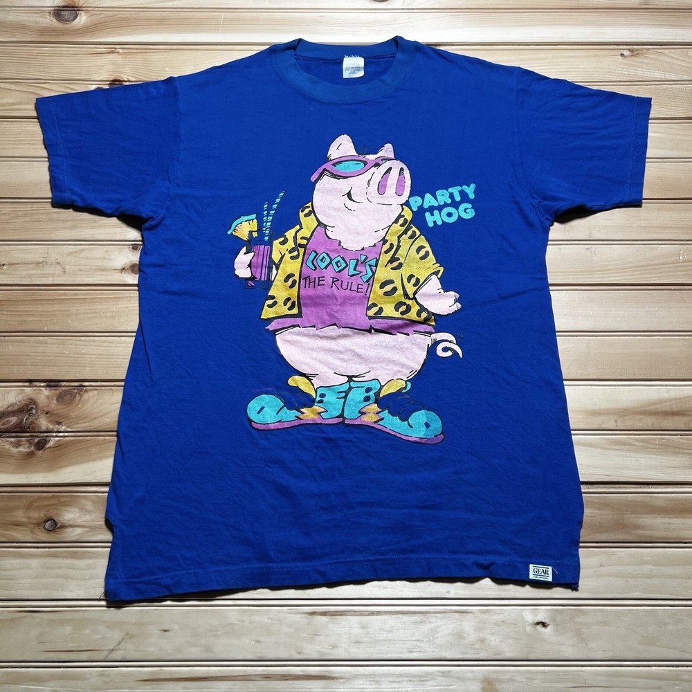 Vintage 90s Party Hog “ Cool’s The Rule! ” Cartoon Pig Graphic Shirt Size XL