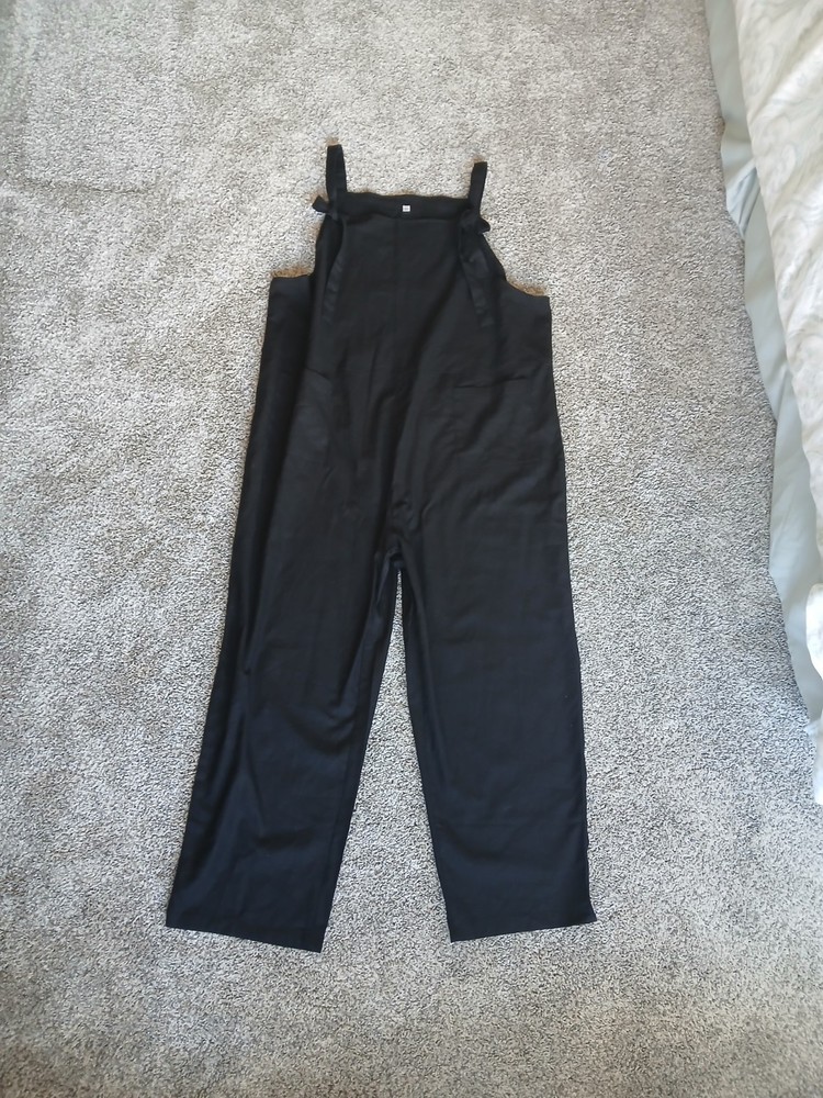 Black Linen Blend Jumpsuit 3X Wide Leg Cottage Boho Beach Lagenlook Prairie Plus