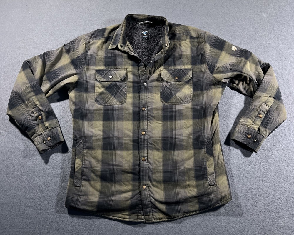 Kuhl Joyrydr Flannel Shacket Men’s Large Green Plaid Snap Sherpa Lined READ