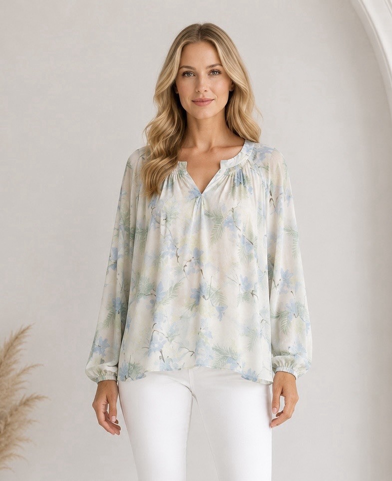 Chaus New York Womens Sheer Floral Top Size XL V Neck Romantic Summer Chic