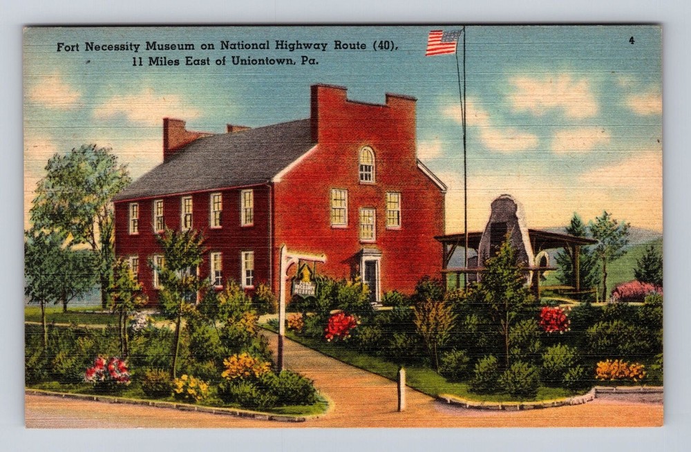 Uniontown PA-Pennsylvania, Fort Necessity Museum, Antique, Vintage Postcard
