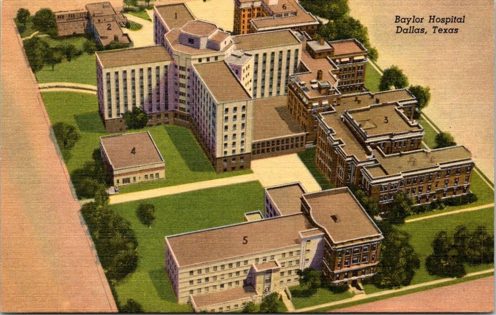 Aerial View of Baylor Hospital Complex Dallas Texas Vintage Postcard