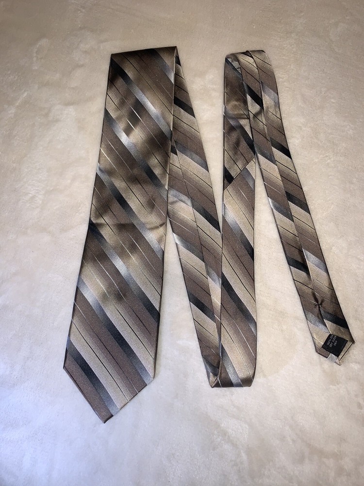 Pierre Cardin Necktie Tie Multi-Color Brown Silver Black Striped 58.5”x3.5”