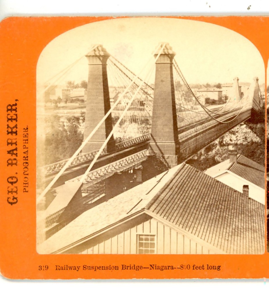 Railway Suspension Bridge Near View Niagara Falls NY Barker Stereoview