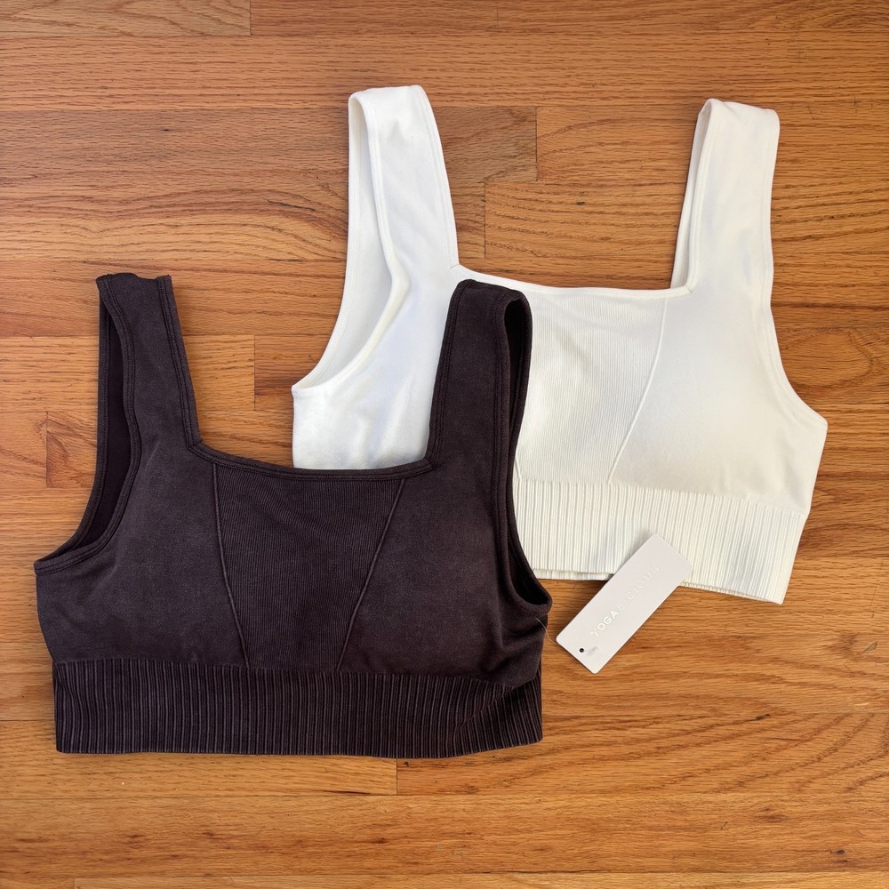 NWT!!  Set of 2 Yogalicious Seamless Sports Bras Stonewash Glow Gleam Size XL