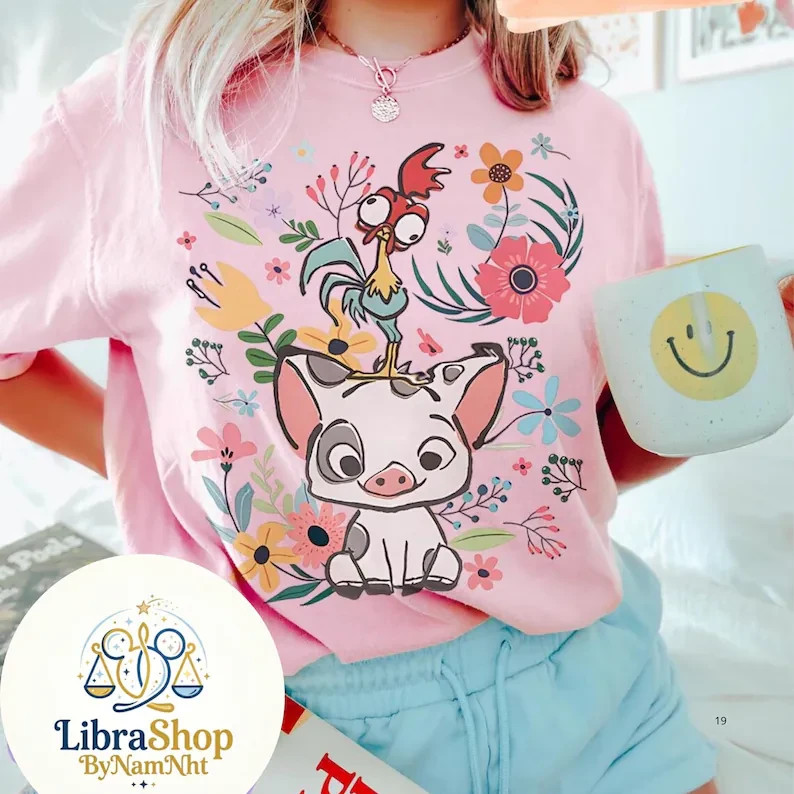 Princess Moana Floral Tee, Moana Pua Hei Hei Shirt