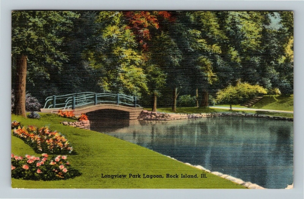Rock Island IL-Illinois Longview Park Lagoon  Vintage Souvenir Postcard