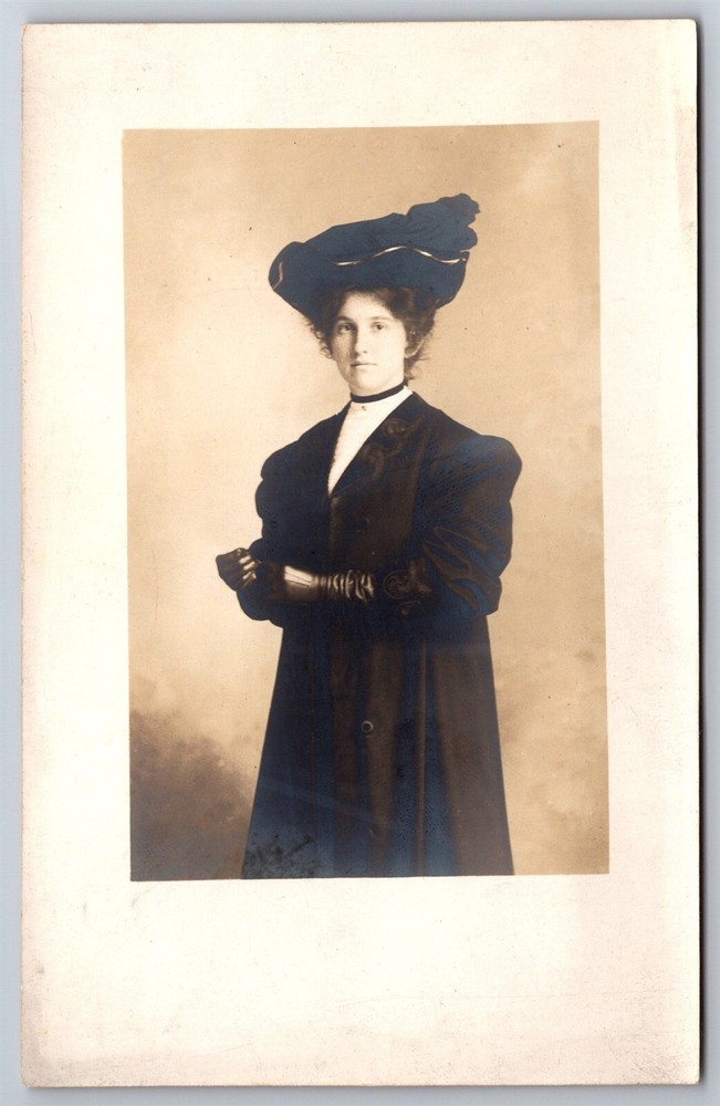 RPPC Pretty Lady Sue Neddell Large Black Hat C1910s Real Photo Postcard AB18