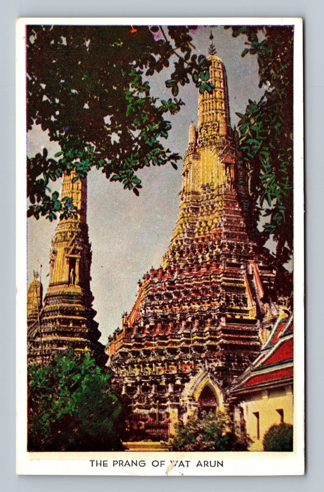 Thailand- Bangkok Wat Arun The Prang Temple Of Dawn Postal Old Vintage Postcard