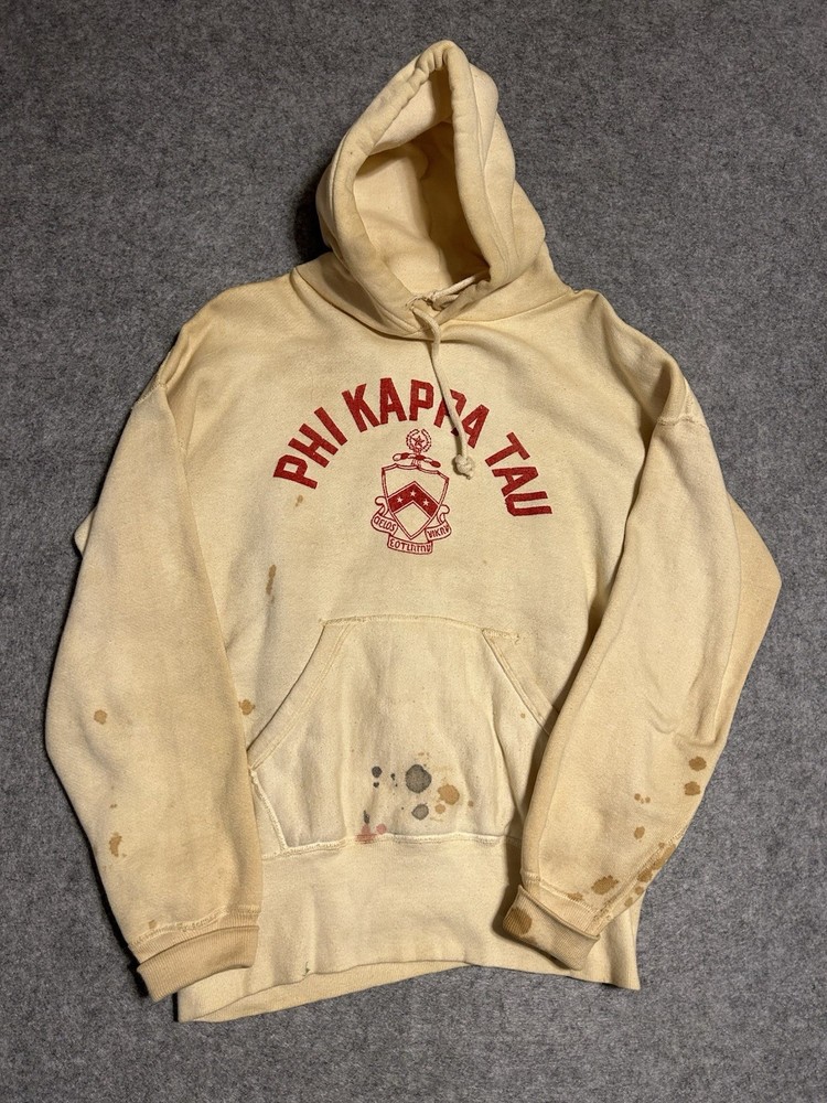 1950s/60s Flock print Hoodie Phi Kappa Tau Fraternity Greek Distressed True Vntg