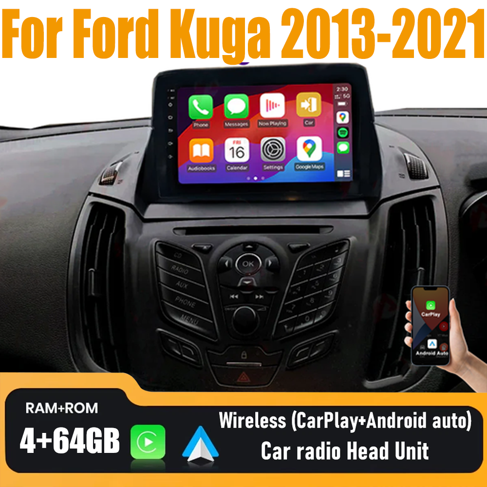 9'' Wireless Carplay & Android Auto Car Radio Head Unit For Ford Kuga 2013-2021