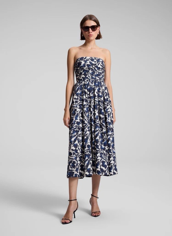 Tate ALC 2025 Strapless Midi Dress Size 6 Navy/Cream $495 Retail