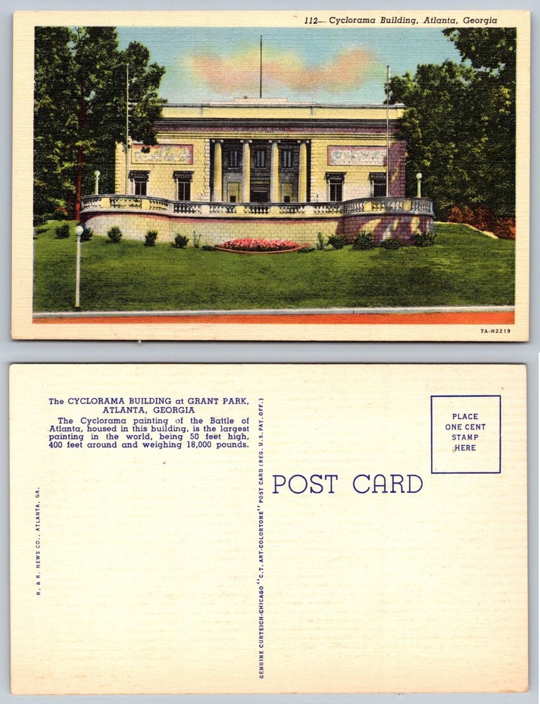 Vintage Linen Postcard Cyclorama Building Grant Park Atlanta Georgia 1937