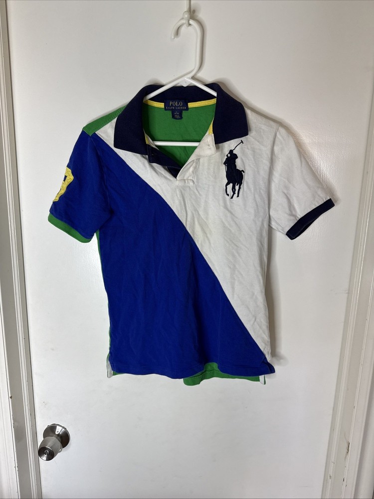 Polo Ralph Lauren Youth Color Block Boys Polo Shirt Boys Large Rare 🔥 Big Pony