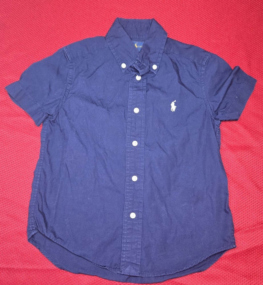Ralph Lauren Boys Size 4T Navy Blue Button Down Shirt Short Sleeve