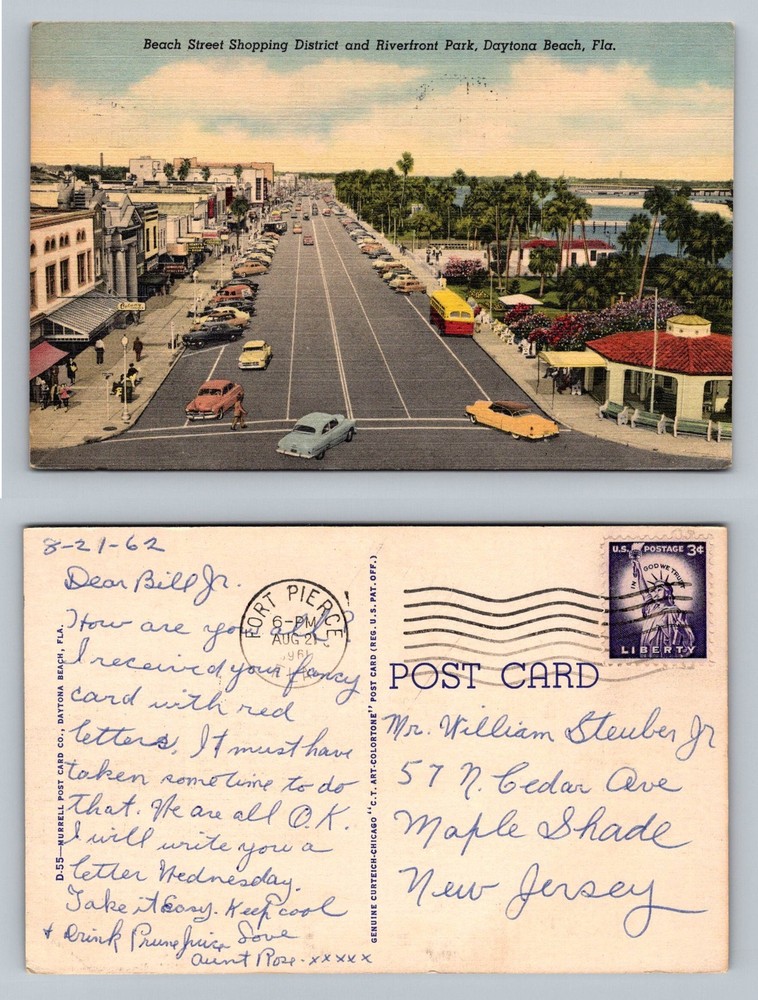 Daytona Beach, FL-Florida, Beach St Shopping Riverfront Park Vintage Postcard