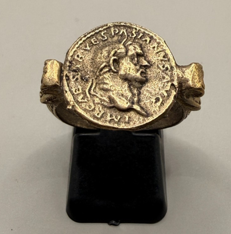 Rare Old Roman Greek Antiquity Bronze Gold Color King Face Intaglio Ring