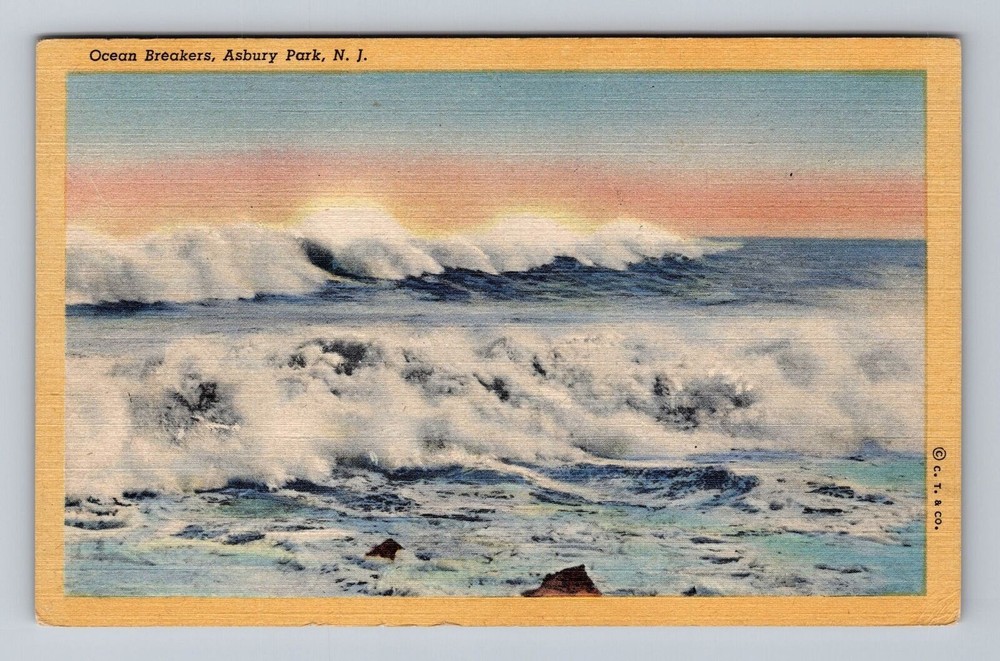 Asbury Park NJ-New Jersey Ocean Breakers Vintage Postcard Posted