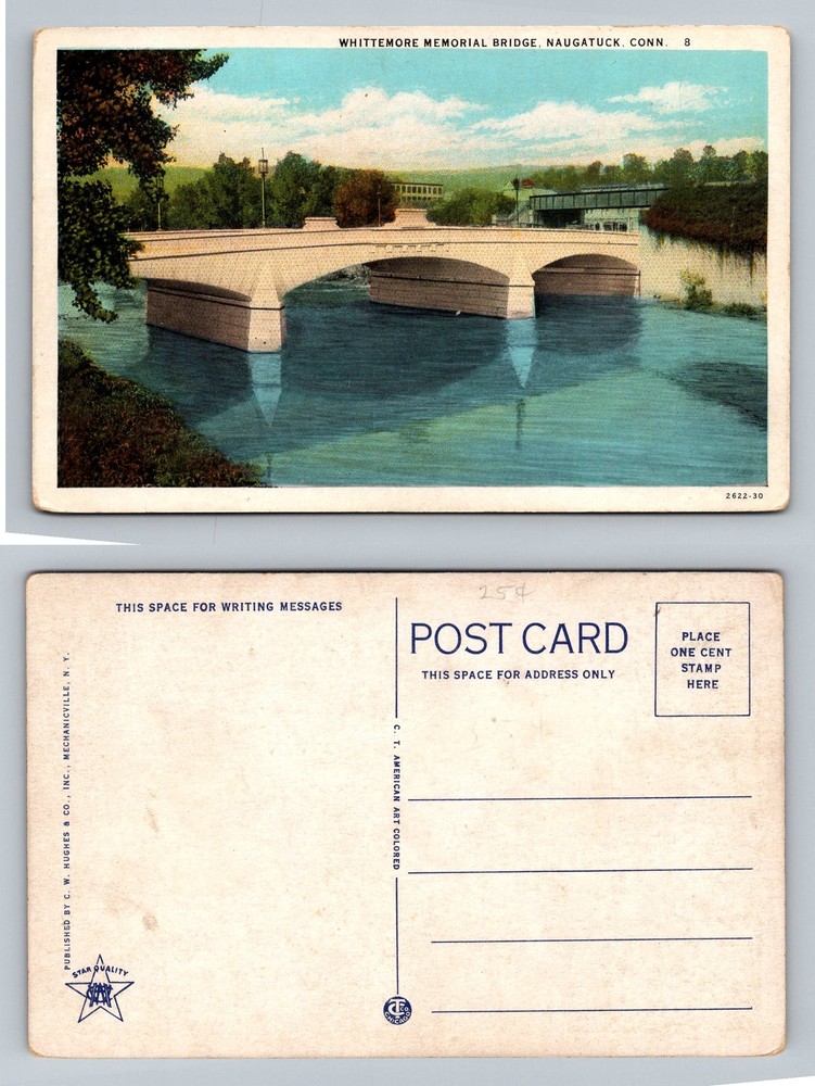 Naugatuck, CT-Connecticut, Whittemore Memorial River Bridge Vintage Postcard
