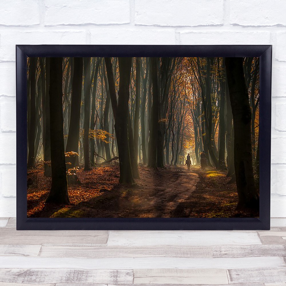 Early horse ride Autumn Fall Forest Trees Leaves Rider Wall Art Print