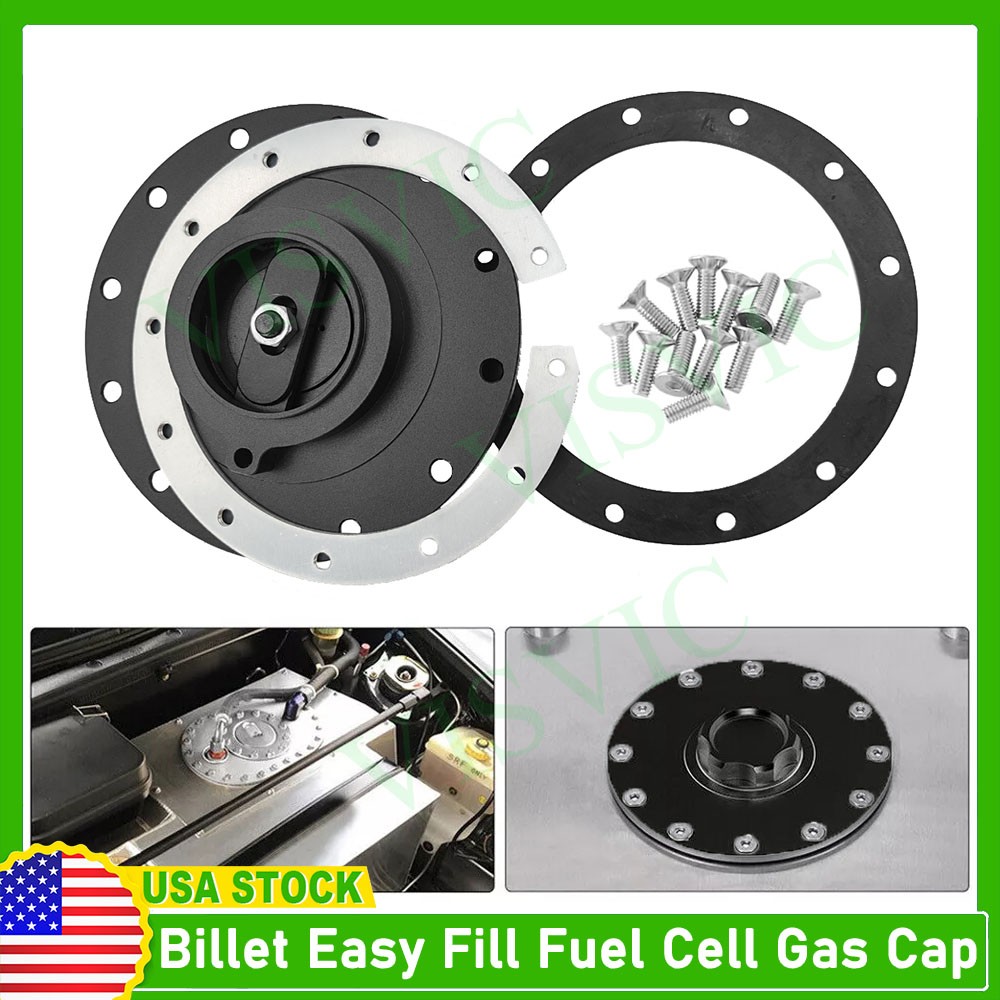 Black Gas Fuel Filler Cap Flush Mount 12 Bolt Fuel Cell Tank Cap Aluminum