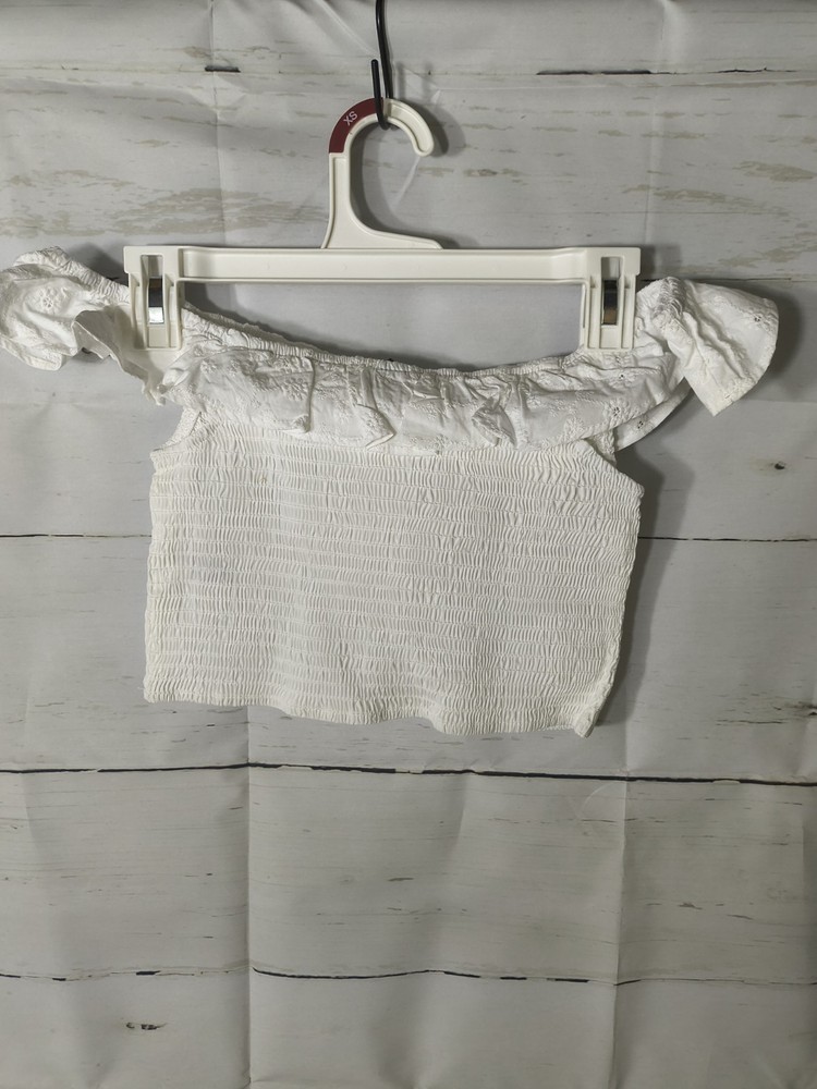 Wild Fable Off-the-Shoulder Ruffle Cropped Blouse White Short Sleeve Women's XS
