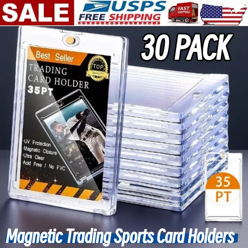 30~Pack Magnetic Trading Sports Card Holders 35pt One-Touch Hard UV Protection⭐