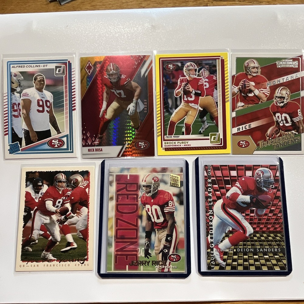 49ers 7-Card Lot Purdy Bosa Rice Montana Press Proof RC Parallel