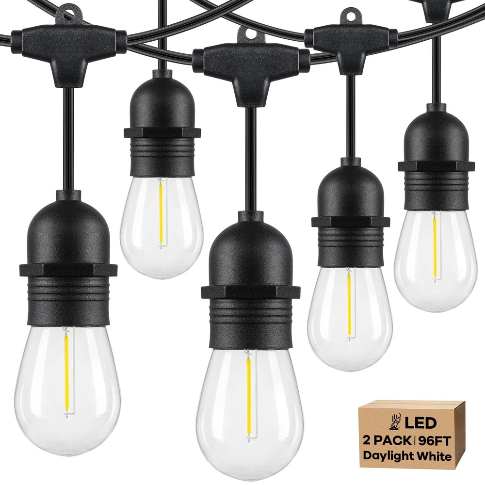 2-Pack 96FT Outdoor String Lights with Waterproof Shatterproof Dimmable 5000K...