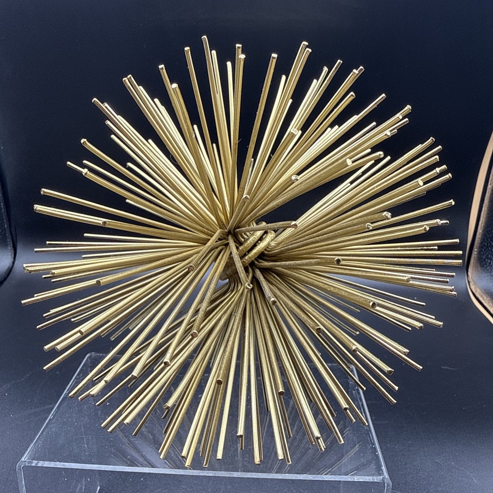 Gold Vintage MCM Atomic Sputnik Sculpture - Art Metal Starburst Sea Urchin Decor