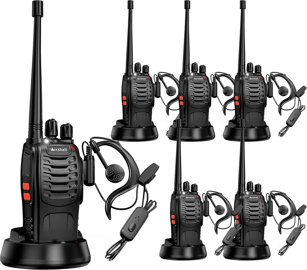 Rechargeable Long Range Walkie Talkies with Earpiece - 6 Pack AR-5