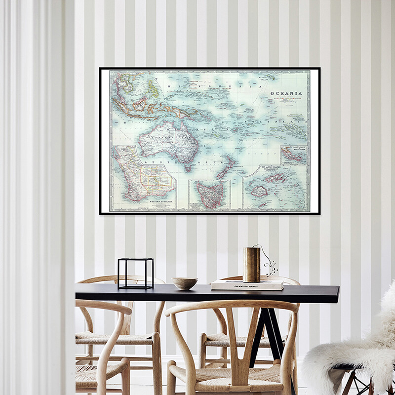 Vintage Oceania Map Vinyl Canvas Poster Background Cloth Photo Backdrop Decor