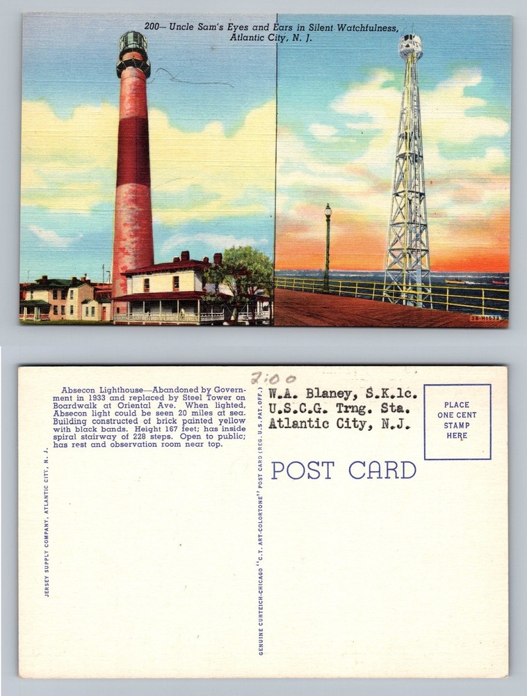 Atlantic City, NJ-New Jersey, Absecon Lighthouse Tower Scene Postcard