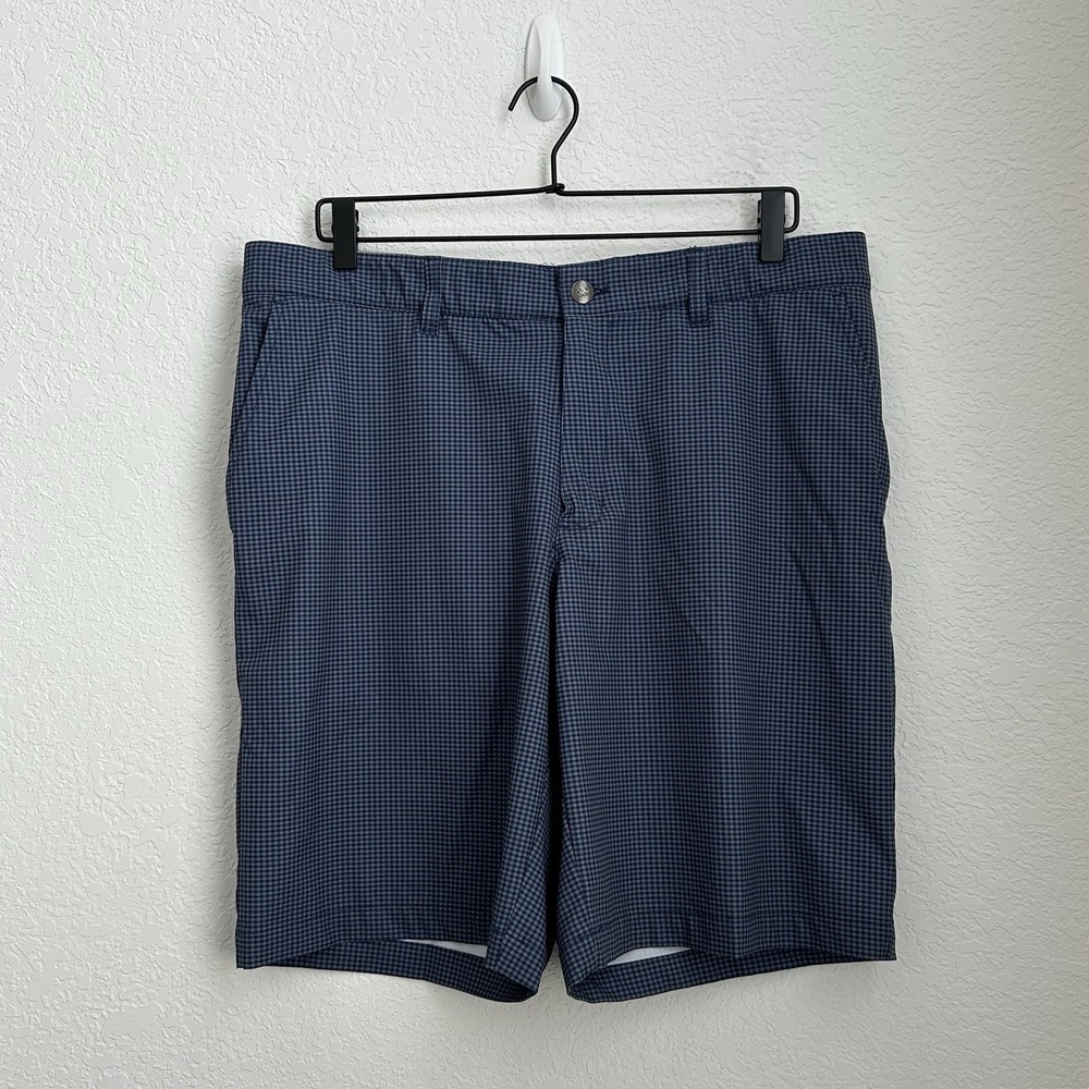 Adidas Gingham Woven Performance Men's 36 Blue Check Flat Front Golf Shorts