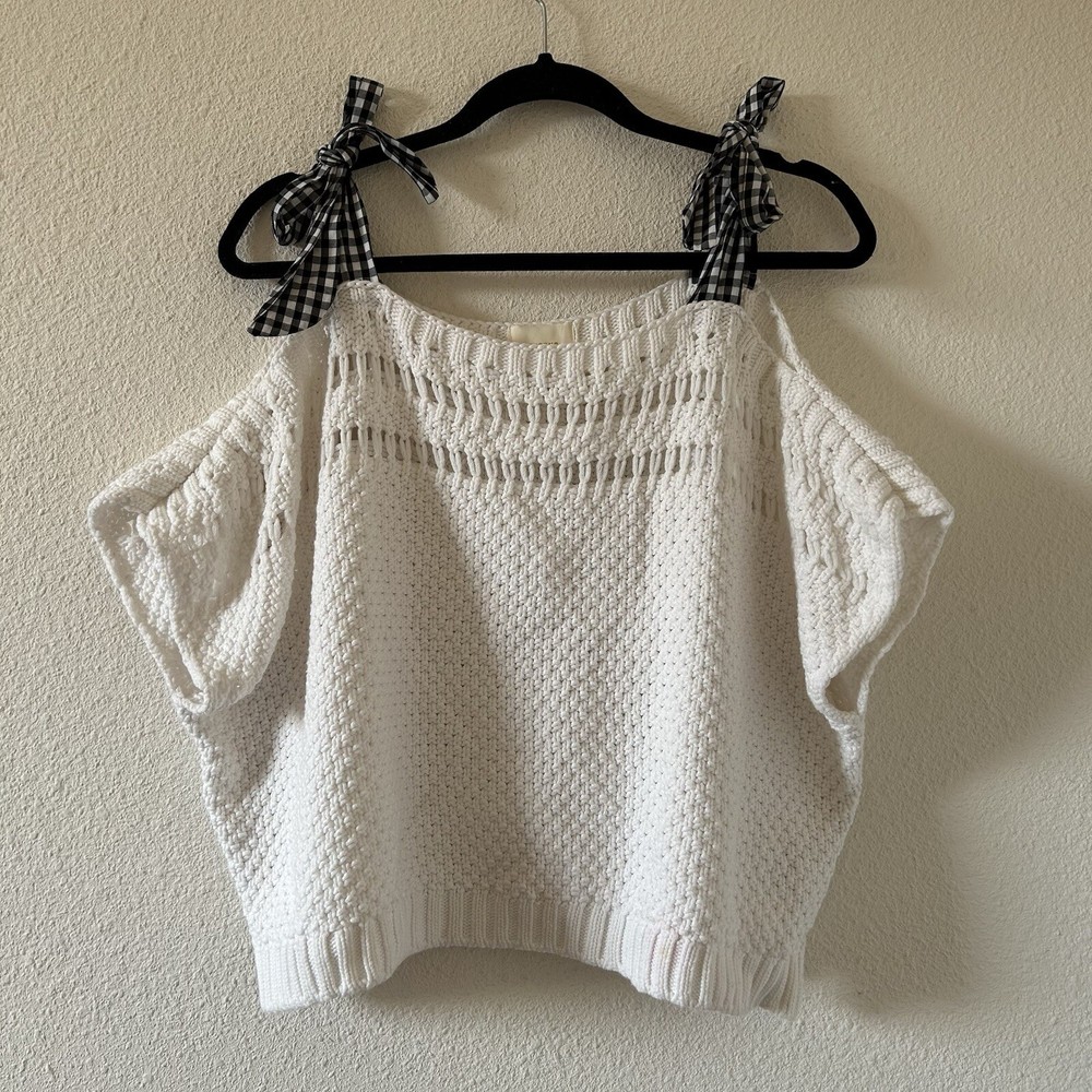 Maeve Knit Ivory Babydoll Top XS Boho Straps Artsy Koket Style