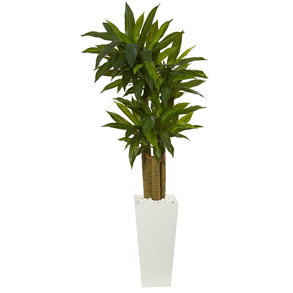 5ft Tall Artificial Cornstalk Dracaena Plant in White Tower Pot