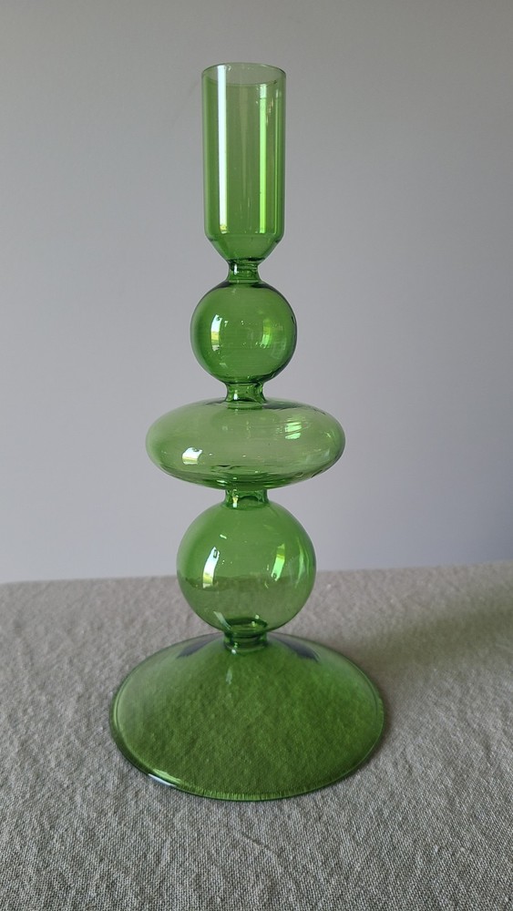 Vintage Green Glass Candle Holder Poketo Bubble Art Deco